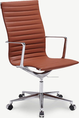 Furnicher Akira bureaustoel - Leren zitting - Chroom frame - In hoogte verstelbaar - Draaibaar - Cognac