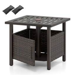 Coast Rattan Bijzettafel Gemengd Bruin – Weerbestendige Tuintafel met Parasolgat – 55,5 x 55,5 x