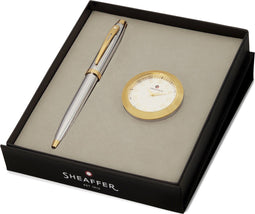 Sheaffer balpen giftset - 100/G9340 - goud en chroom - penpunt M - schrijfkleur zwart - 1x tafelklok - SF-G2934051-1