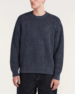 Den Ham - Stefan Knitted Crewneck - Vintage wasbehandeling - Navy Blazer - M