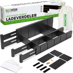 Ecowize Luxe Lade Organizer - Verstelbare Bamboe Ladeverdeler - Uitschuifbaar van 43cm tot 56cm - Set van 4 (4 stuks)