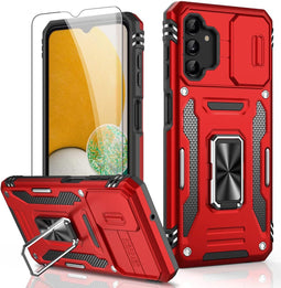 Podec Samsung Galaxy A13 5G - Telefoonhoesje - Anti-Shock Case met Kickstand Ring en Screenprotector - Rood