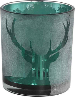 PTMD Gael Windlicht Rendier - H8 x Ø7 cm - Glas - Groen frosted