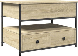 vidaXL - Salontafel - 70x50x50 - cm - bewerkt - hout - en - metaal - sonoma - eikenkleur