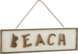 J-Line muurdecoratie Strand Bord Paulownia - hout - wit/naturel