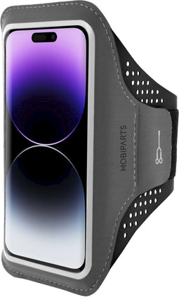 Mobiparts Comfort Fit Sport Armband - Apple iPhone 14 Pro - Lichtgewicht ademend materiaal - Zwart