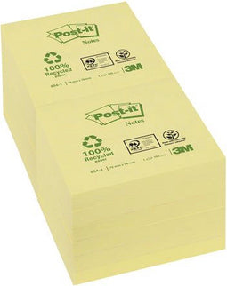 Memoblok 3M Post-it 654 76x76mm recycled geel - 12 stuks
