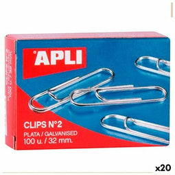 Apli Clip Nº 2 - Kantooraccessoire - Zilverkleurig 32 mm (20 stuks)