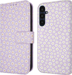 imoshion Hoesje Geschikt voor Samsung Galaxy A55 Hoesje Met Pasjeshouder - imoshion Design Bookcase smartphone - Paars / White Daisy