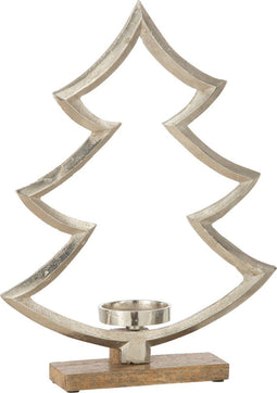 J-Line Kaarshouder Dennenboom Op Voet Hout Aluminium Zilver Large