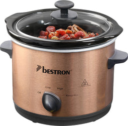 Bestron ASC150CO - Slowcooker 1.5L - 3 programma's keramische pan glazen deksel koper