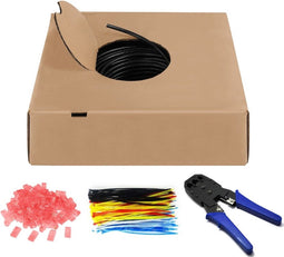 Outdoor set met 100 meter U/UTP CAT6 netwerkkabel, 100 tie-wraps, 100 connectoren en krimptang