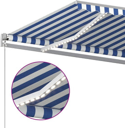 vidaXL - Luifel - handmatig - uittrekbaar - met - LED - 500x350 - cm - blauw - en - wit