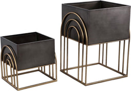 PTMD Mindo Gold Iron Planter In Frame Set Of 2