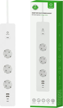 WOOX R6132 smart verlengkabel met 3 Schuko stopcontacten en 4 USB-poorten
