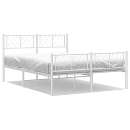 vidaXL - Bedframe - met - hoofd- - en - voeteneinde - metaal - wit - 135x190 - cm