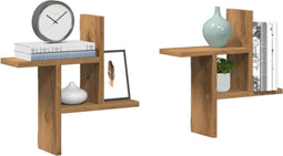 vidaXL - Wandschappen - 2 - st - 38x12x38 - cm - bewerkt - hout - artisanaal - eiken