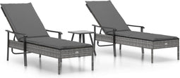 vidaXL - Ligbedden - 2 - st - met - tafel - en - kussens - poly - rattan - grijs