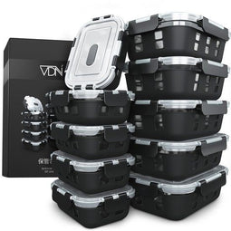 VDN Glazen Meal Prep Bakjes met Silicone Sleeve – 10 Delige Set Vershoudbakjes van Borosilicaatglas