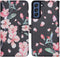 iMoshion Hoesje Geschikt voor Samsung Galaxy S21 FE Hoesje Met Pasjeshouder - iMoshion Design Softcase Bookcase - Zwart / Roze / Blossom Watercolor Black