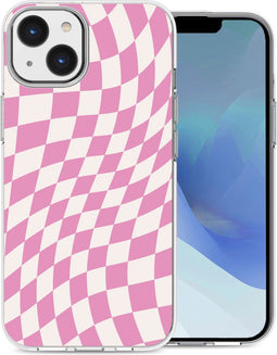 iMoshion Hoesje Geschikt voor iPhone 14 Hoesje Siliconen - iMoshion Design hoesje - Roze / Retro Pink Check