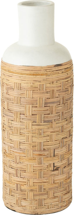J-Line vaas Geweven Terracotta - rotin - wit/naturel - 75 cm hoog