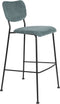 Zuiver Benson Barkruk - Zithoogte 75 Cm - Set Van 2 - Stof Grijs/Blauw - Zwart Metalen Frame