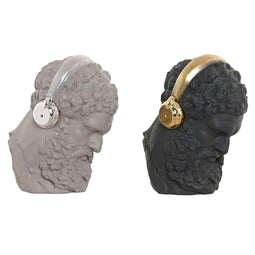 Decoratieve figuren Home ESPRIT Zwart Grijs Gouden Zilverkleurig Oordopjes 14 x 10 x 17 cm (2 Stuks)