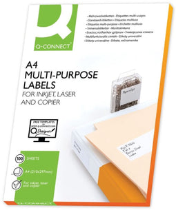 Q-CONNECT etiketten, wit, ronde hoeken, 99,1 x 33,9 mm, 100 vel, 16 etiketten per vel