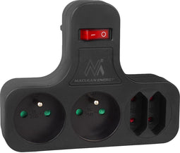 Maclean - Wandcontactdoos - Stekkerdoos - aan/uit schakelaar - type schuko - Type E, 2x2,5A, 2x16A, MCE224 E/B