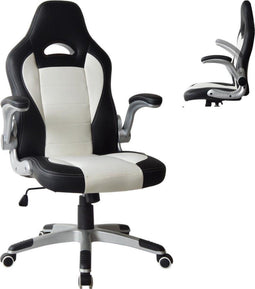 Bureaustoel Thomas - gamestoel - inklapbare armleuning ergonomisch - wit zwart