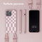 Selencia Hoesje Geschikt voor iPhone 15 Pro Max Hoesje Met Koord - Selencia Siliconen design hoesje met afneembaar koord - Roze / Irregular Check Sand Pink