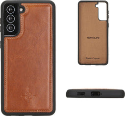 NorthLife - Geschikt voor Samsung Galaxy S21 - Leren Backcover hoes - Cognac