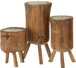 J-Line Set Van Drie Kaarsen Driepoot Teakhout Naturel