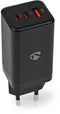 Nedis Universal GaN Wall Charger - USB C Oplader - 65W met 2x USB-C en 1x USB-A - Zwart