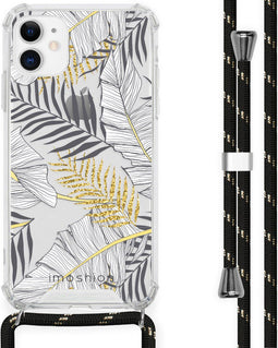 iMoshion iPhone 11 - Hoesje met Koord - Verstelbaar Koord - Goud/Zwart/Glamour Botanic
