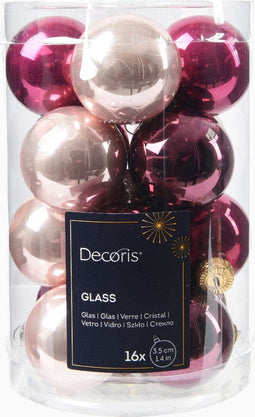 Kerstballen glas d3.5 cm roze 16st