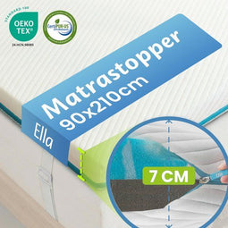 Ella Topper - Matrastopper 90x210 cm - 7CM Gel Infused Traagschuim & Aircell-schuim - Wit Blauw