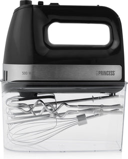 Princess Handmixer Power 500 - Handmixer met RVS deeghaken en gardes - 5 snelheden en turbofunctie - Zwart