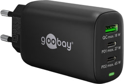 Goobay 61760 - Thuislader - 3-poorts USB-C PD en USB-A QC - 65W - Zwart