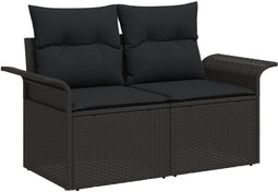 vidaXL - 2-Zits - Tuinbank - met - Opslag - & - Kussens - Zwart - Poly - Riet