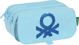 Pennenetui met 3 vakken Benetton Sequins Licht Blauw (21,5 x 10 x 8 cm)