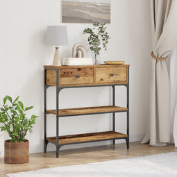 vidaXL - Console - Tafel - Oud - Hout - 72,5x25x75 - cm - Engineered - Wood - & - Staal