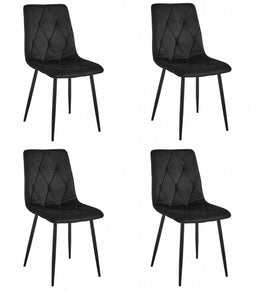 Set van 4 Eetkamerstoelen LIBRA Zwart – Zwarte Metalen Poten, Modern Velvet Bekleding, Ergonomisch Design, Max. 120 kg