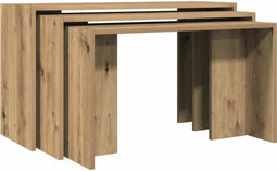 vidaXL - 3-delige - Tafeltjesset - bewerkt - hout - artisanaal - eikenkleur