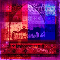 Safaary - Arabisch schilderij Camels Rood - 100x100 CM