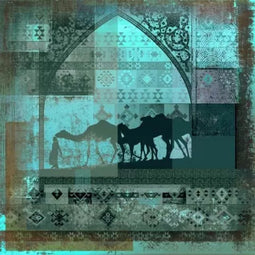 Safaary - Arabisch schilderij Camels turquoise - 70x70 CM