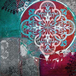 Safaary - Aziatische Schilderij Mandala Rood Turquoise - 70x70 CM
