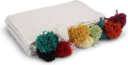 Safaary - Bedsprei Wit met gekleurde Pom-poms - 280x185 CM