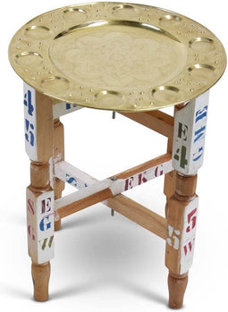 Safaary - Dienblad Goud met Houten Onderstel Ø 38 x 50cm